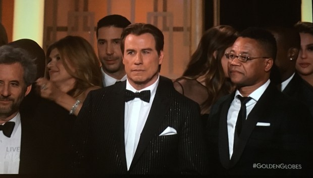 john travolta pinstripe suit golden globes sparkley .JPG